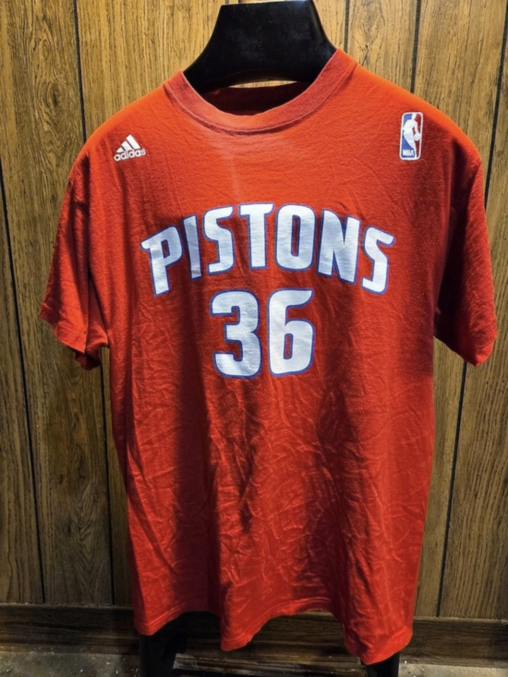adidas Detroit Pistons Rasheed Wallace #36 NBA T-Shirt Red Jersey XL Vintage Y2K